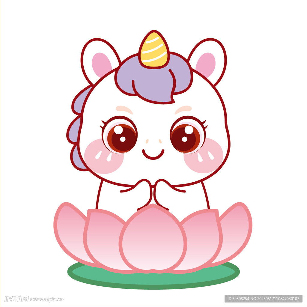 小马儿坐莲花开心卡通插画图片