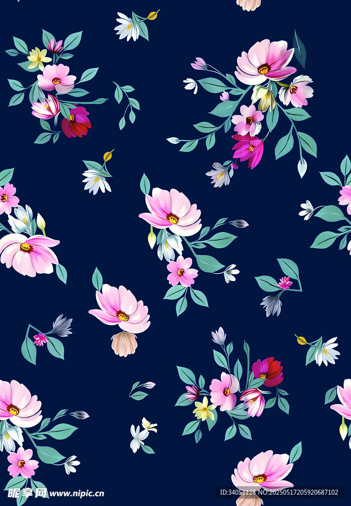 深蓝色底花卉图案设计