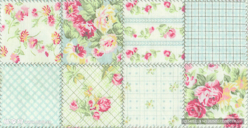 复古花卉拼接图案背景