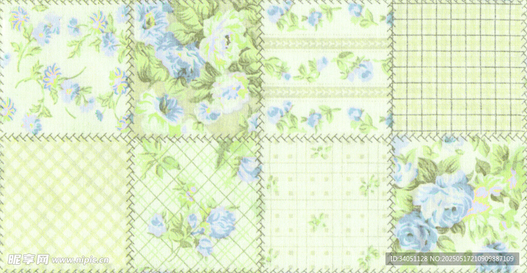 清新花卉格子拼接图案
