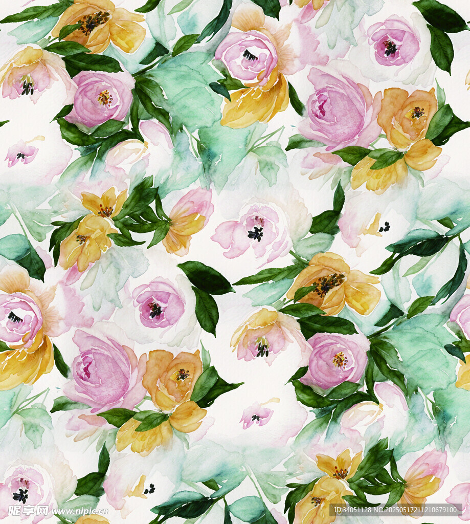 花卉水彩无缝图案背景