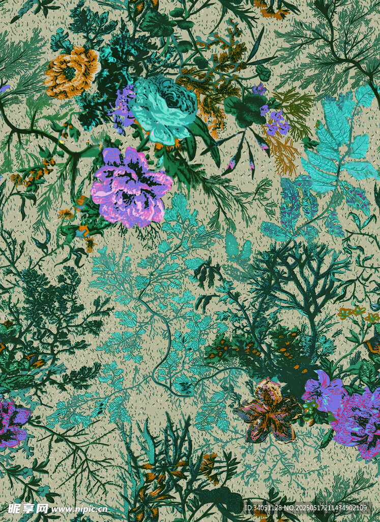 复古花卉图案布料纹理