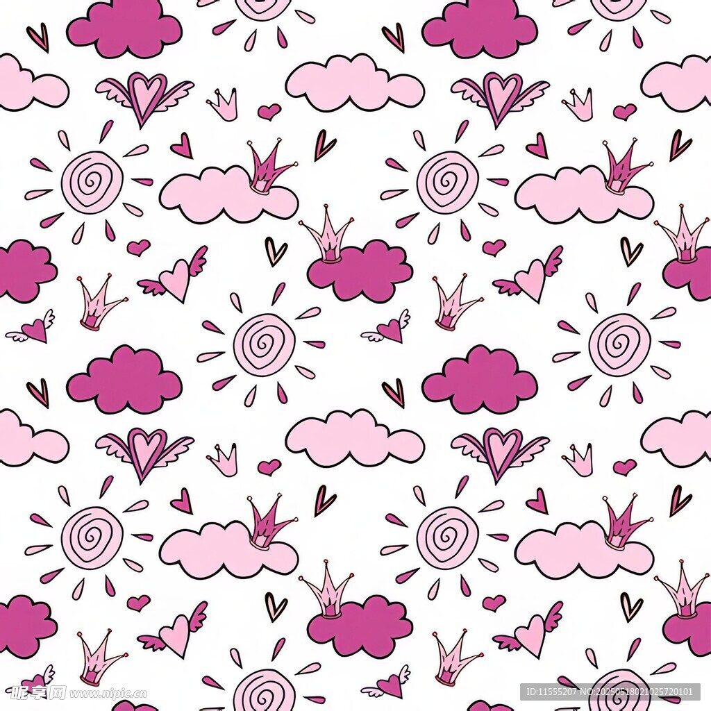粉色云朵太阳花卉图案