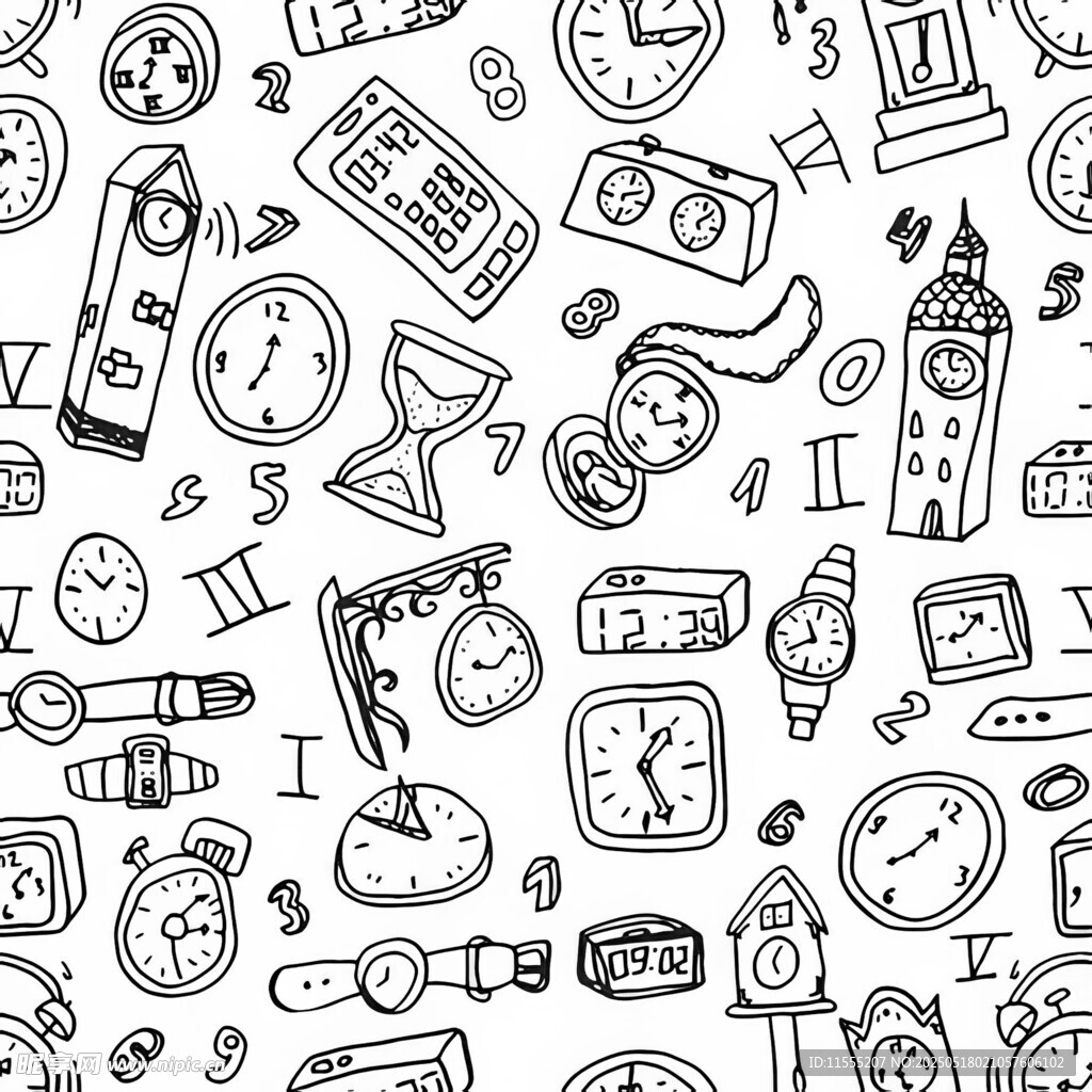 手绘时钟钟表图案背景图