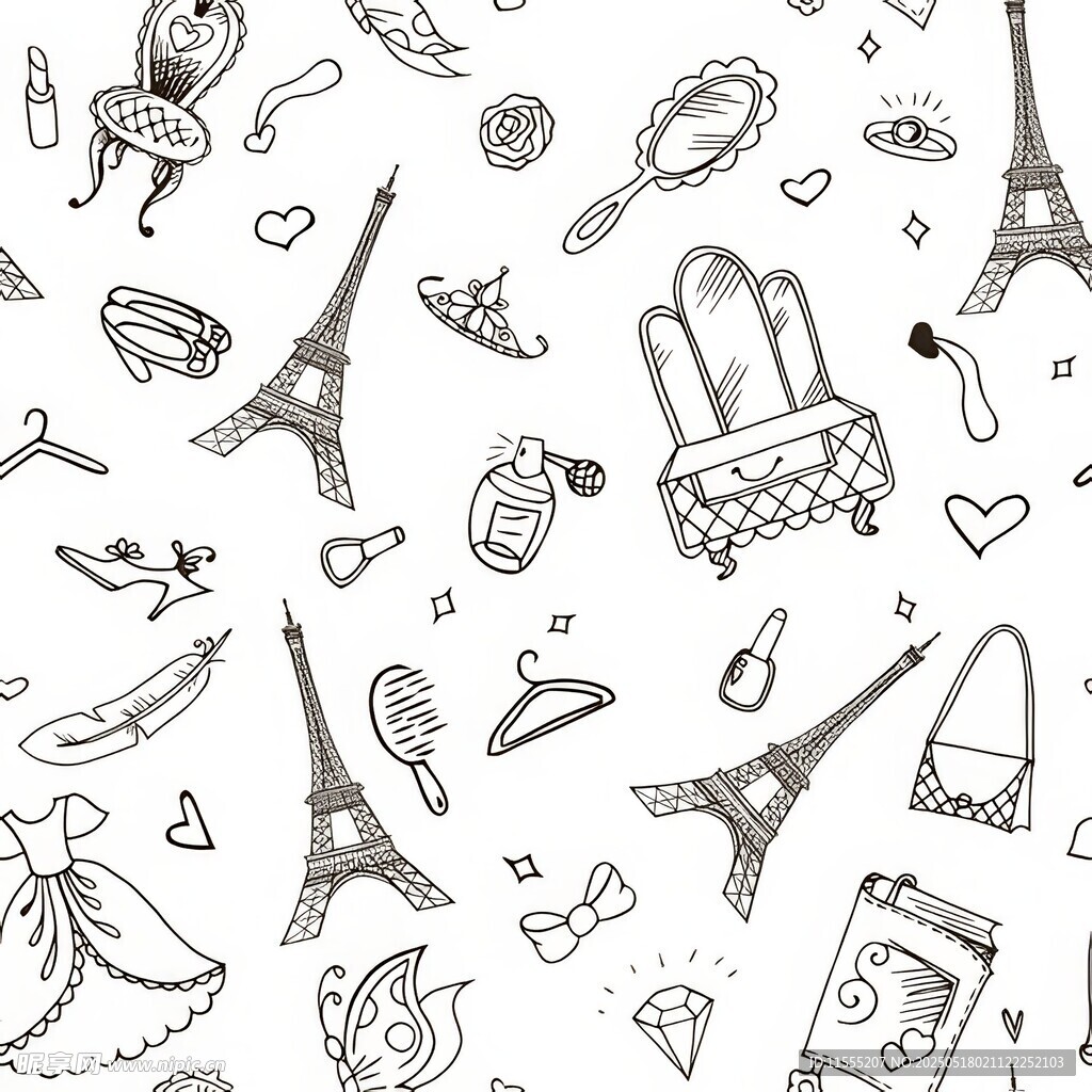 时尚巴黎元素手绘插画