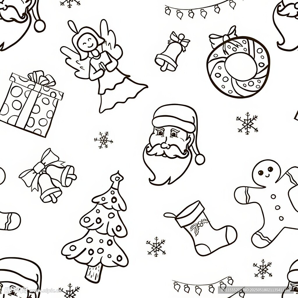 圣诞元素黑白手绘图案