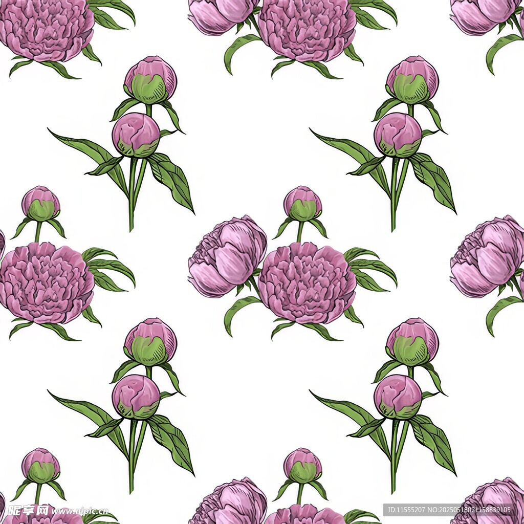 紫色芍药花卉无缝图案