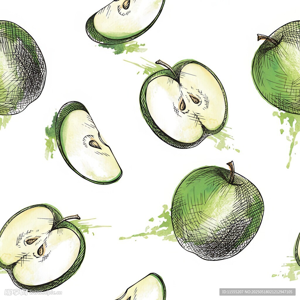 青苹果水彩图案背景