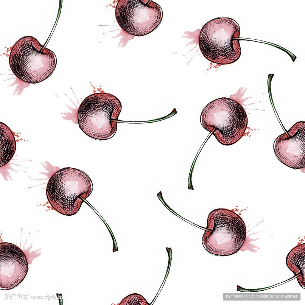 手绘樱桃图案背景纹理