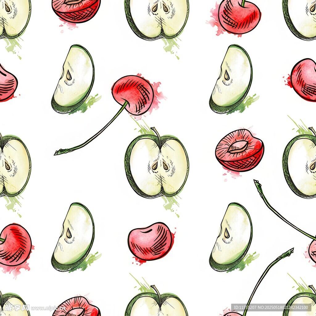 水彩风水果图案无缝背景