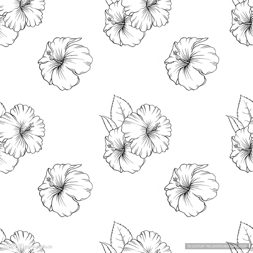 手绘扶桑花无缝图案背景