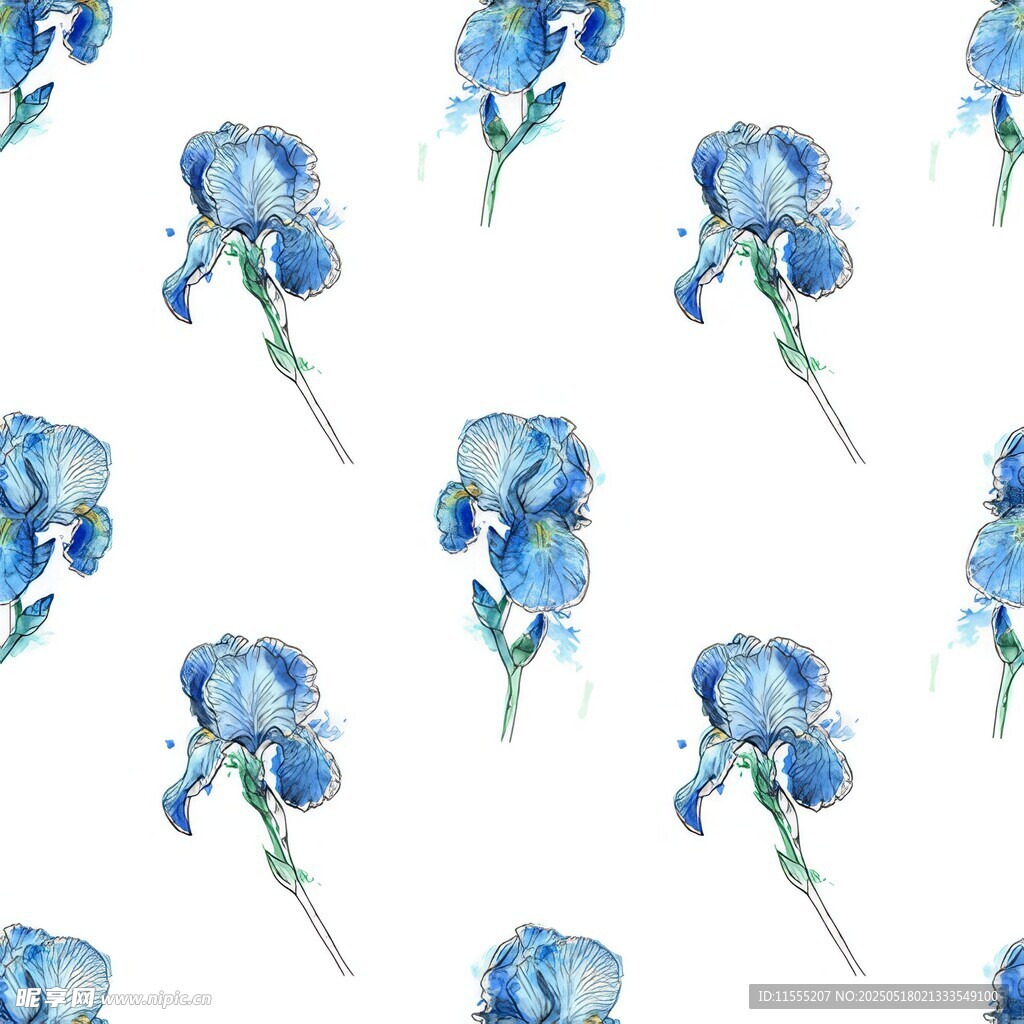 蓝色鸢尾花水彩图案背景