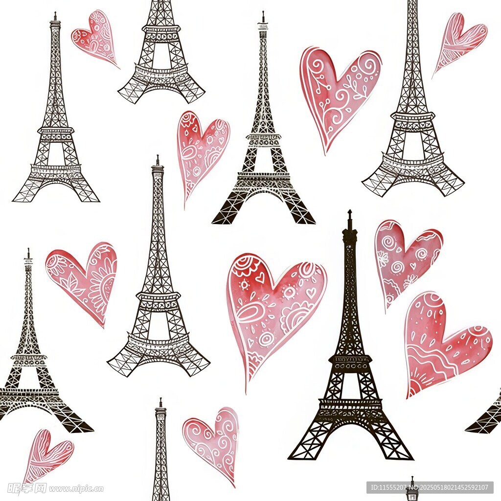 埃菲尔铁塔与爱心图案设计