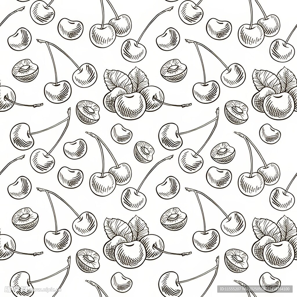 手绘樱桃图案背景纹理