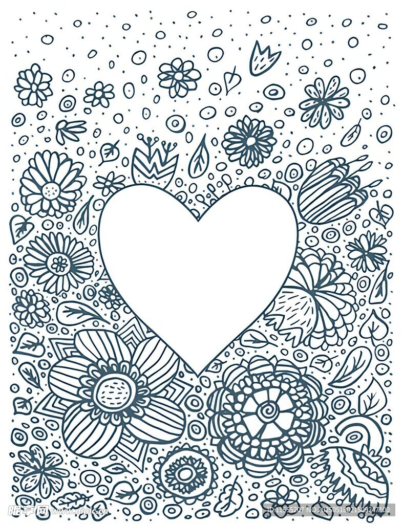 心形花卉涂鸦背景图案