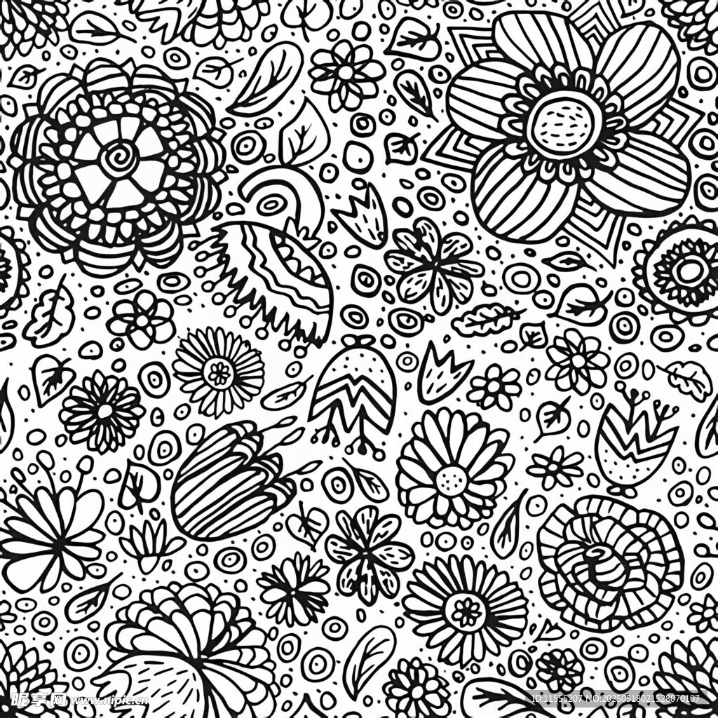 黑白手绘花卉图案背景