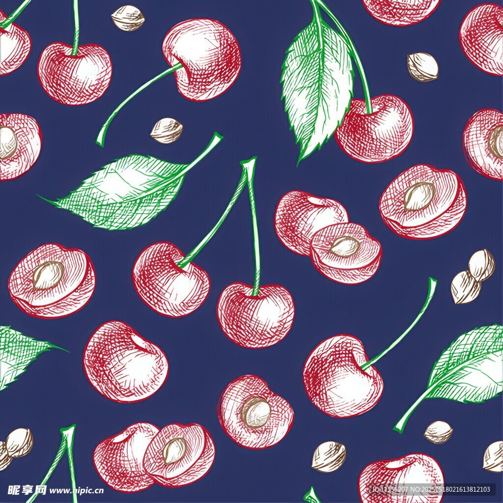 手绘樱桃图案背景纹理