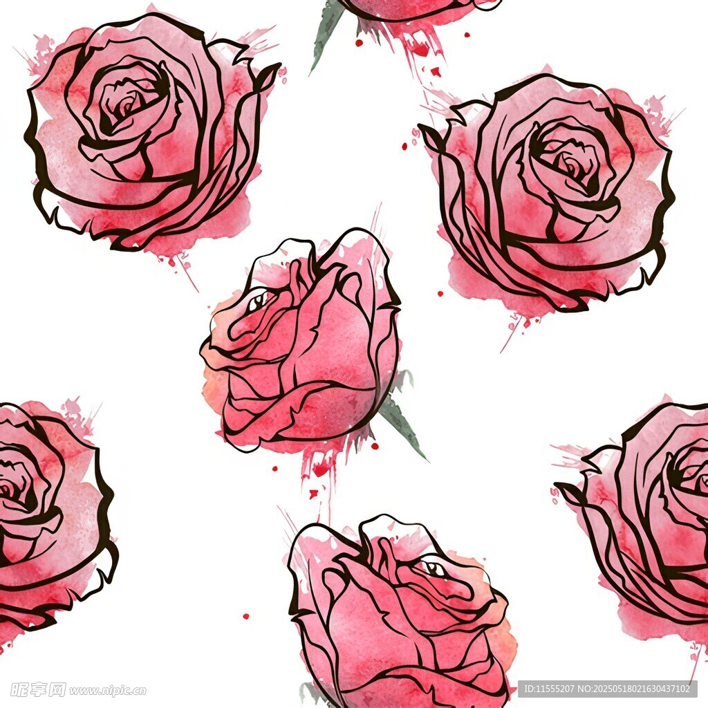 手绘水彩玫瑰花图案背景