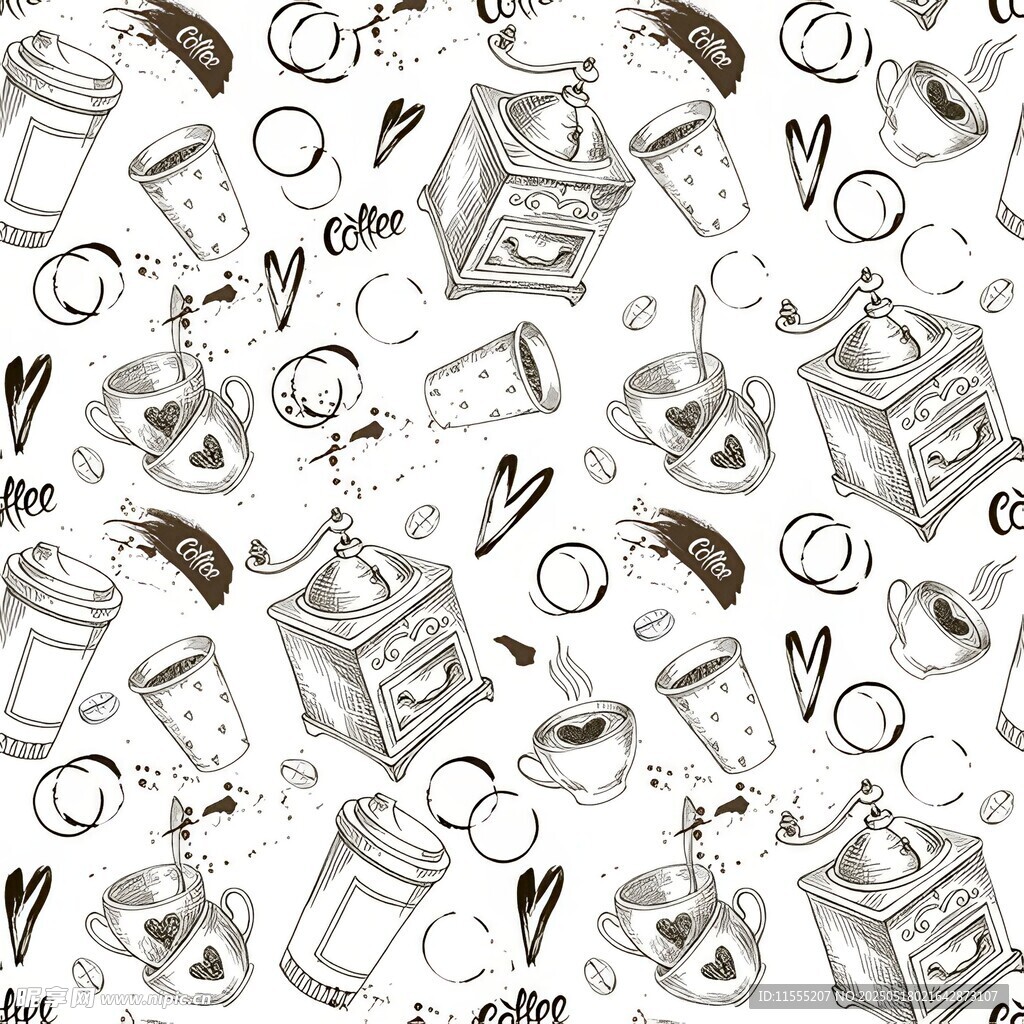 咖啡元素无缝图案设计