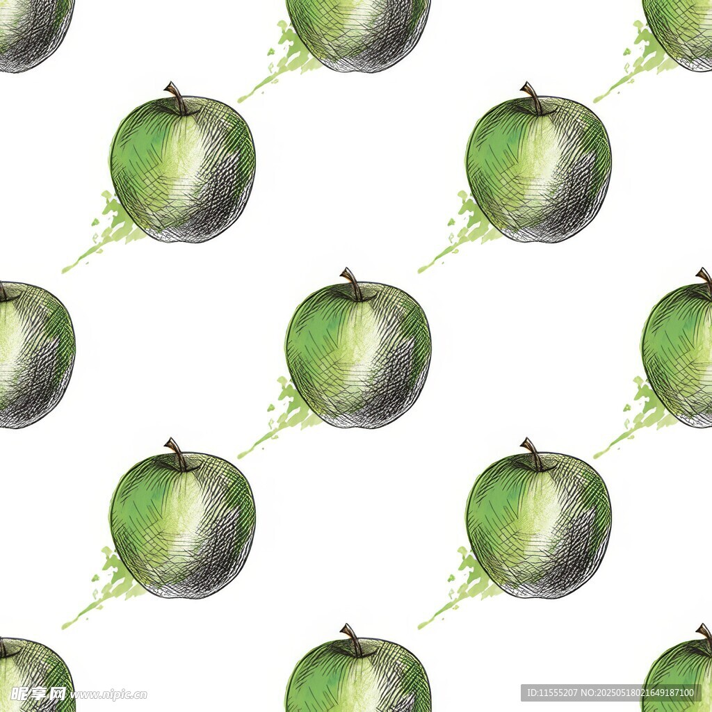水彩风青苹果无缝图案