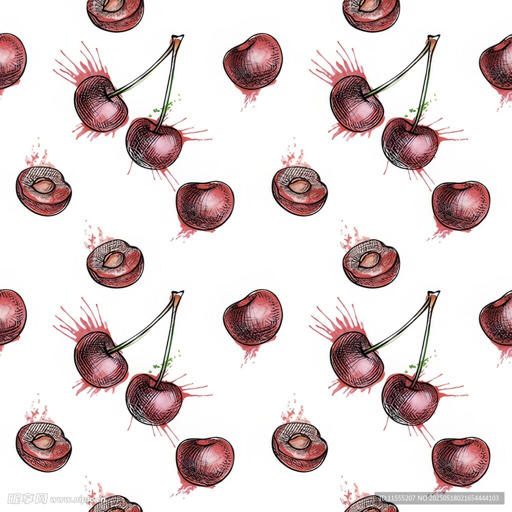 水彩樱桃图案背景纹理
