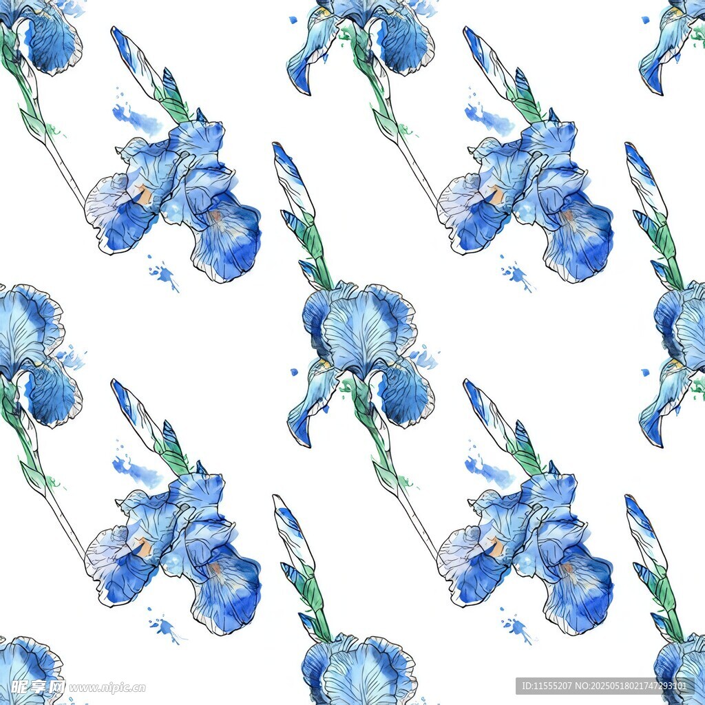 蓝色鸢尾花水彩图案背景