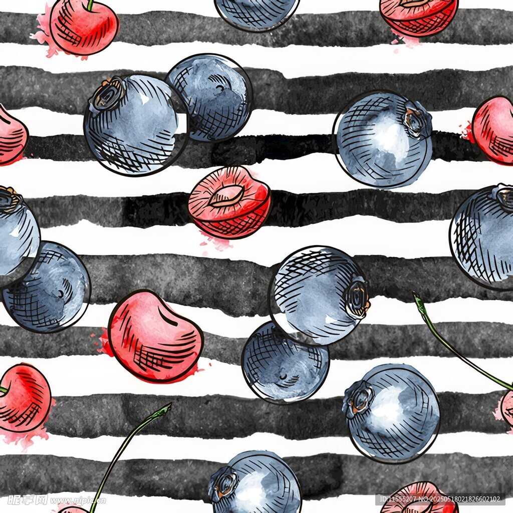 条纹背景上的红蓝纽扣图案