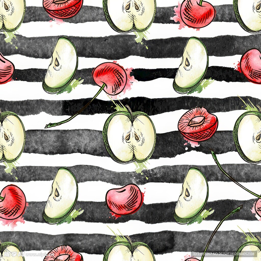 黑白条纹背景的水果图案