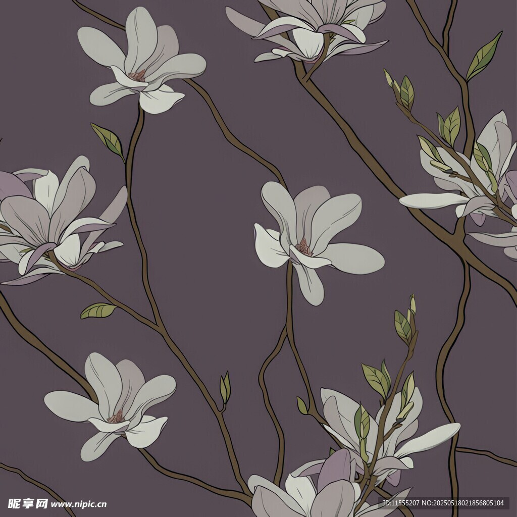 紫底玉兰花枝图案