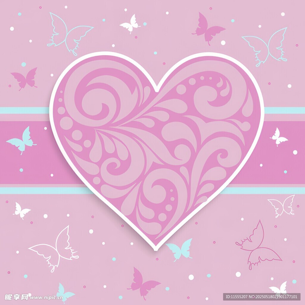 粉色爱心蝴蝶梦幻背景图