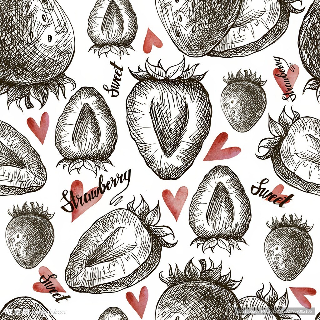 手绘草莓爱心图案背景