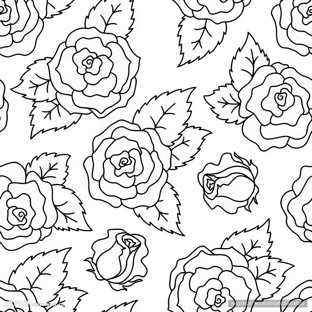 黑白玫瑰花纹图案设计