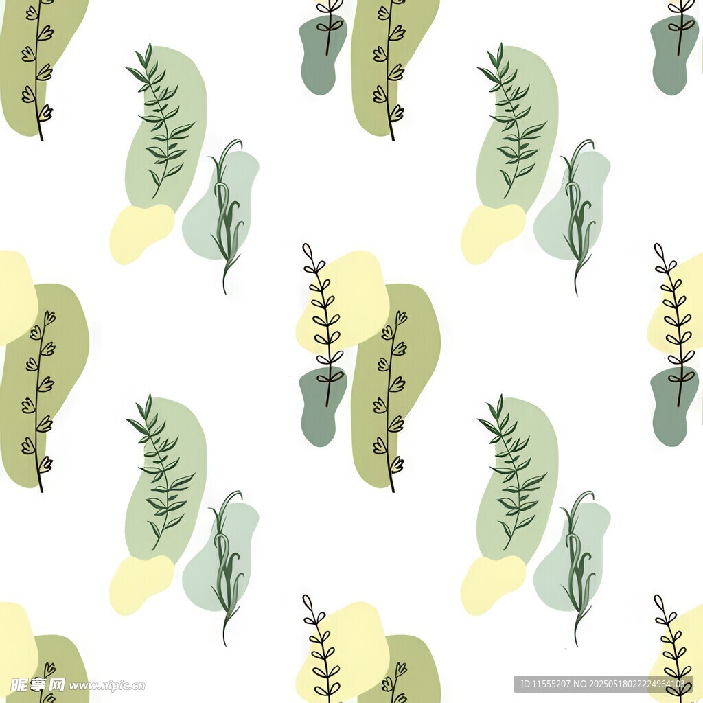 清新绿植无缝图案背景