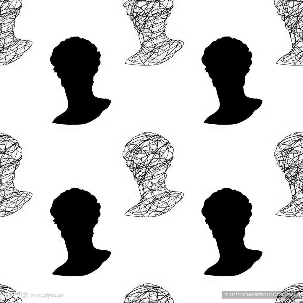 几何线条人物头像无缝图案