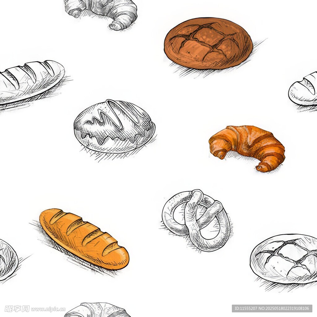 手绘多样面包插画