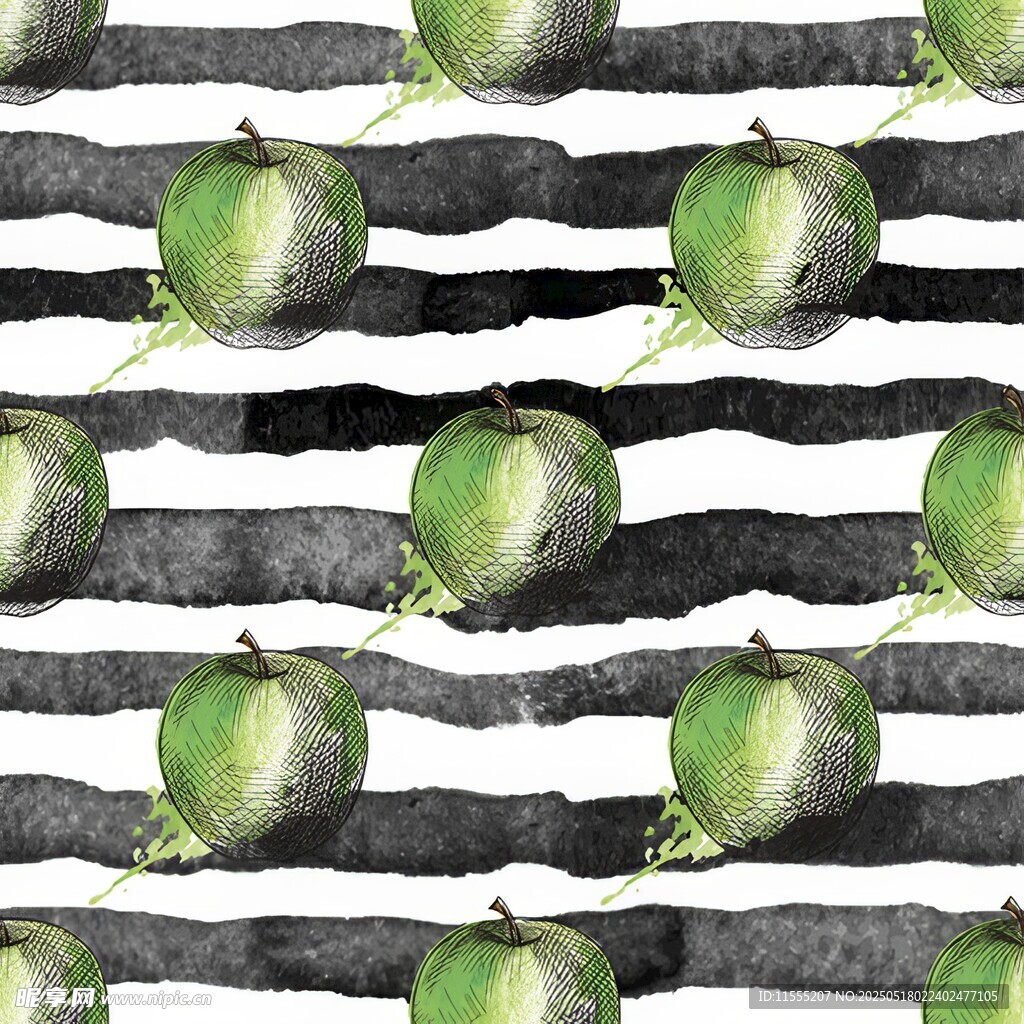 黑白条纹背景的青苹果图案