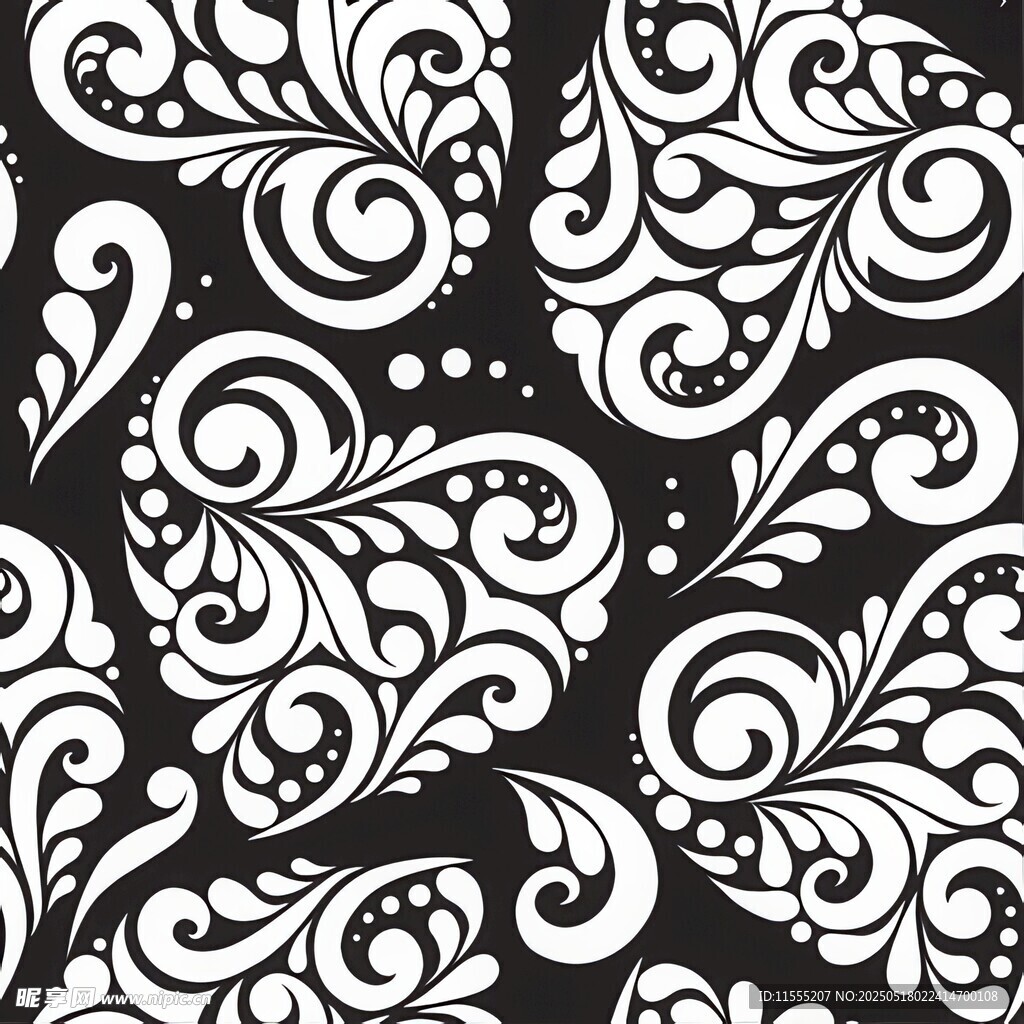 黑白佩斯利花纹图案设计