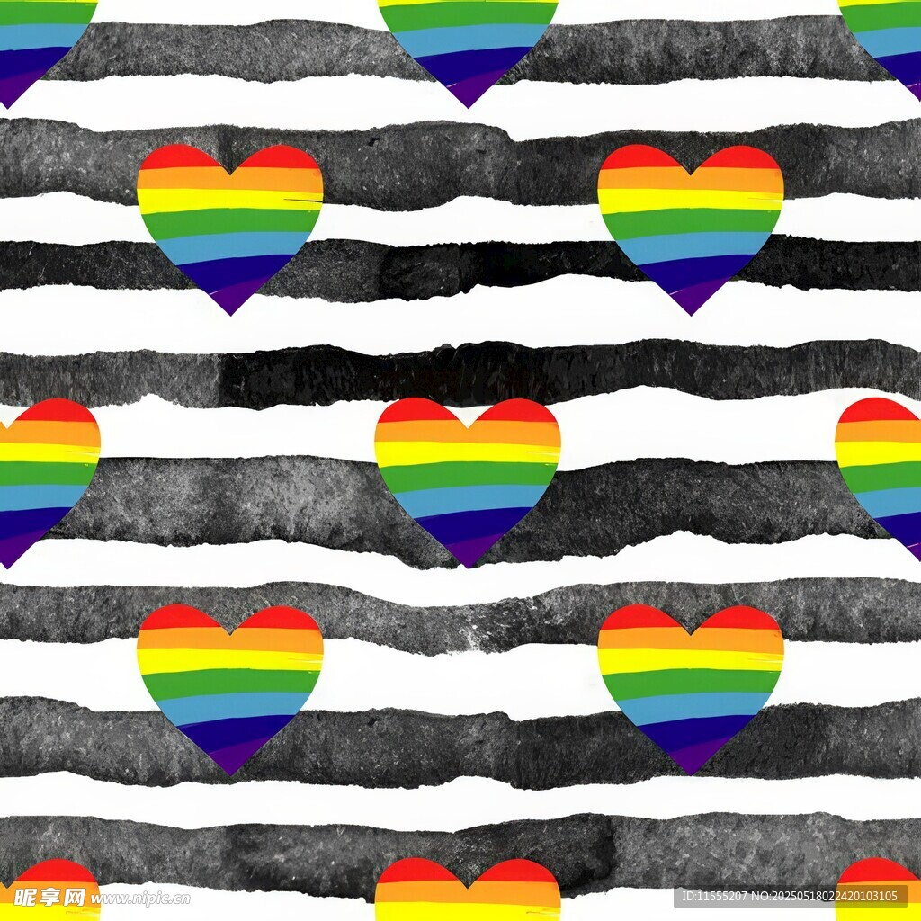 彩虹爱心条纹图案设计