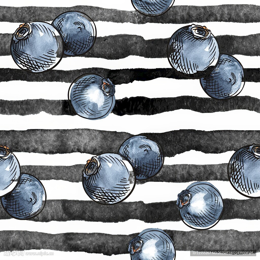 黑白条纹上的水彩圆珠