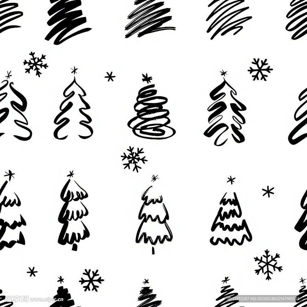 手绘圣诞元素无缝图案