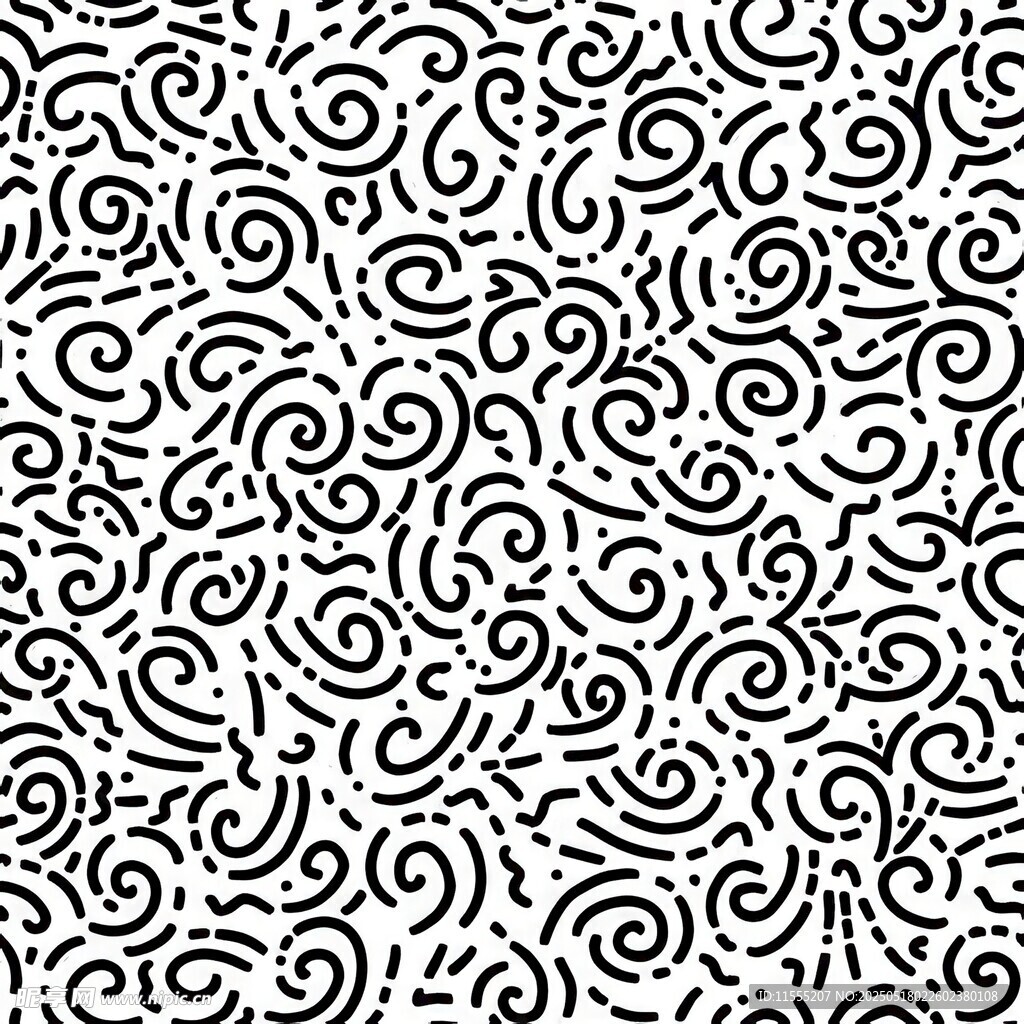 黑白螺旋花纹图案背景四方连续 