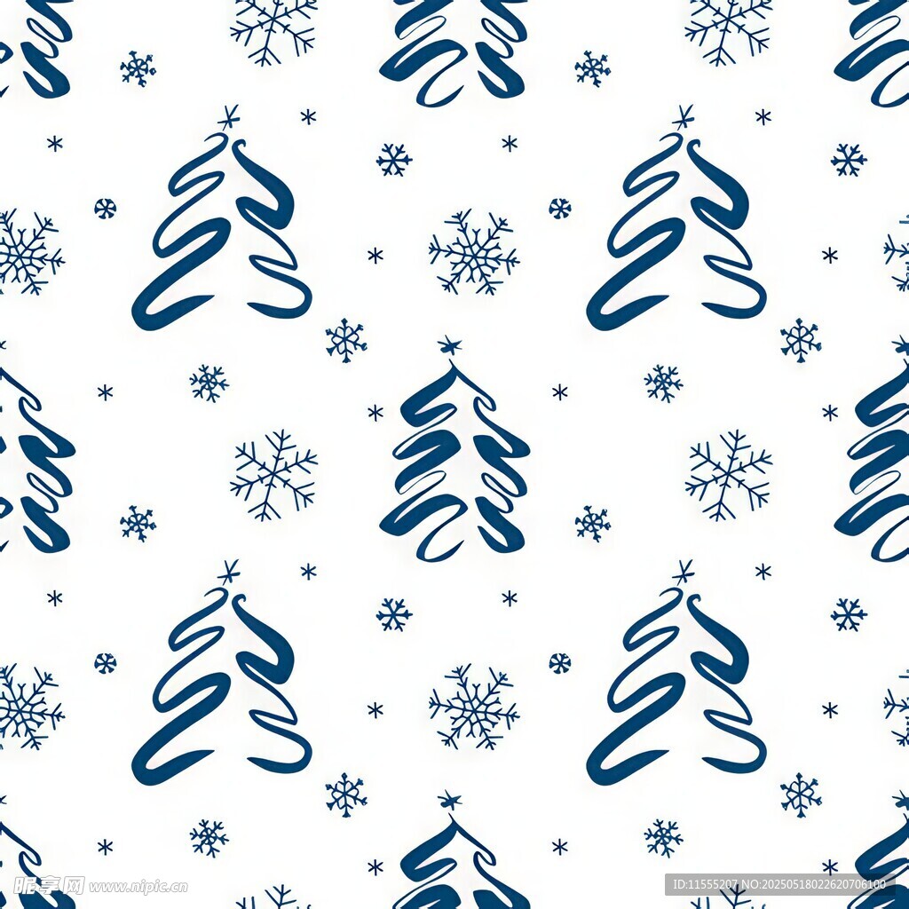 蓝白圣诞元素无缝图案四方连续 