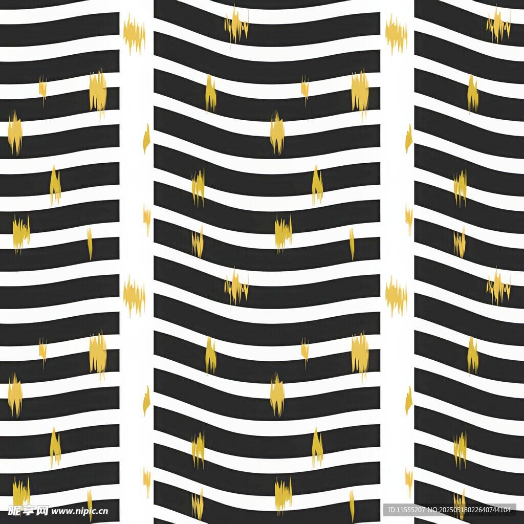 黑白条纹配金色点缀图案四方连续