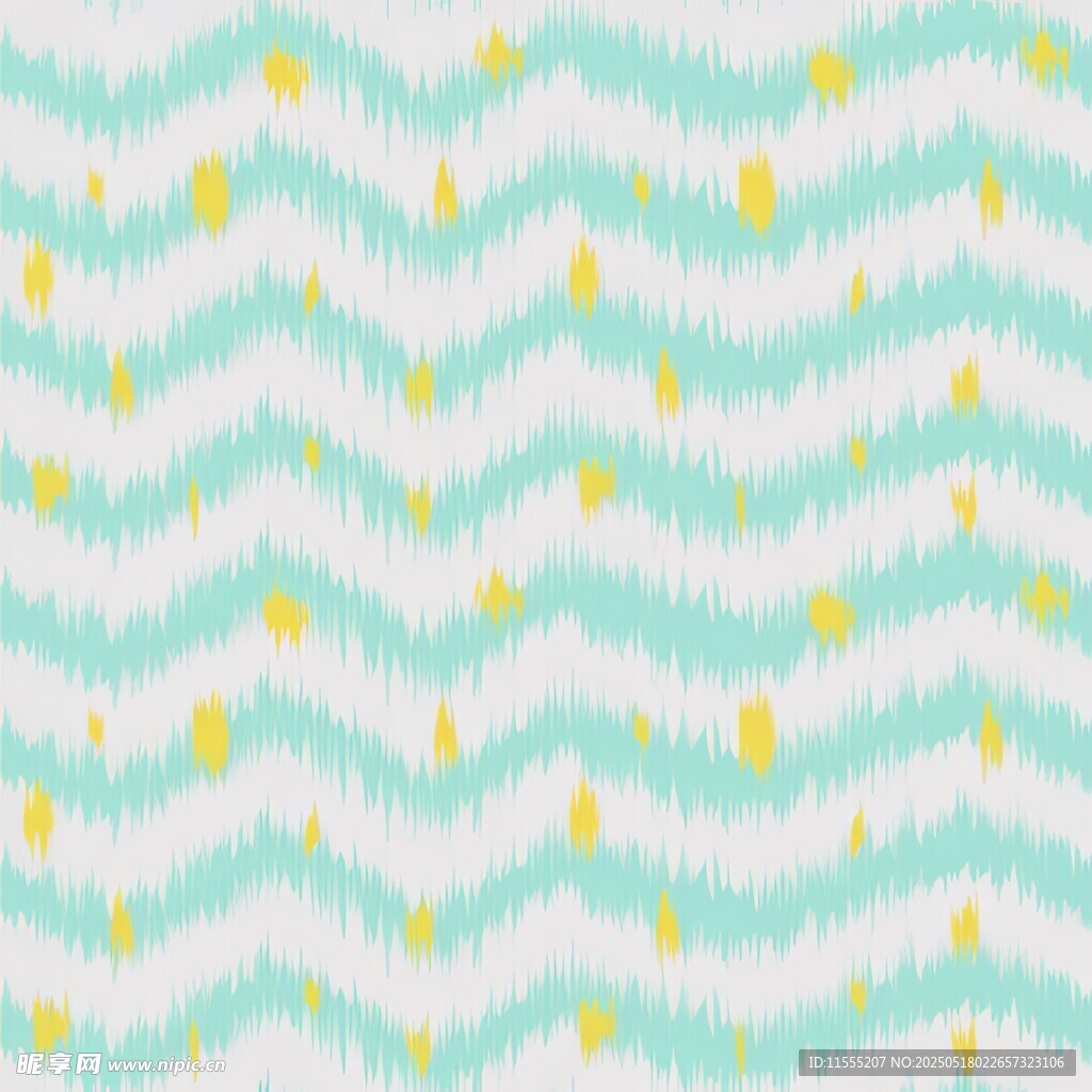 蓝白黄波浪花纹图案四方连续 