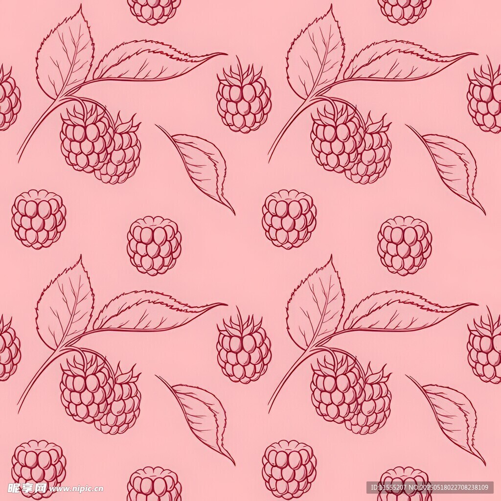手绘覆盆子图案背景四方连续 