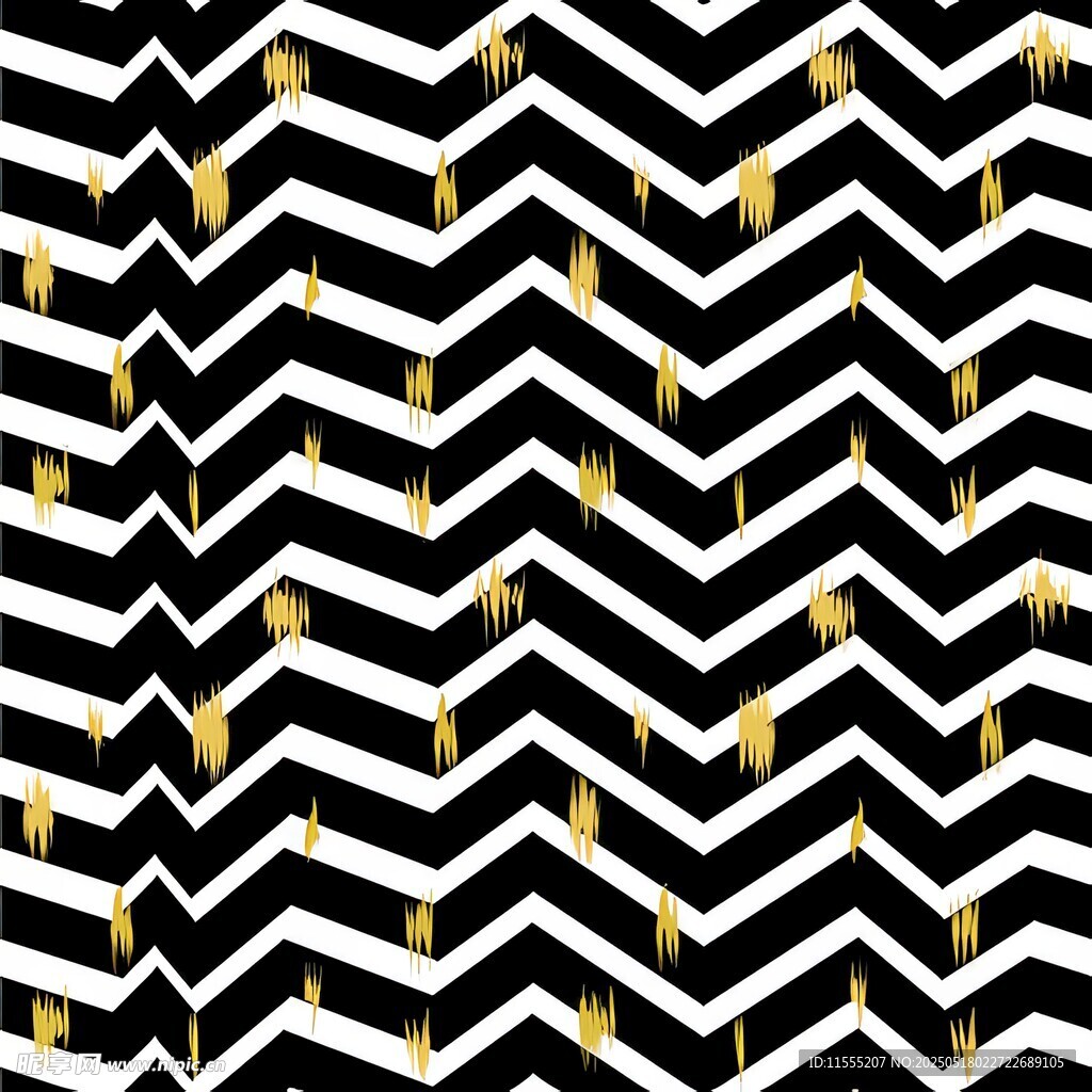 黑白金锯齿纹几何图案四方连续 