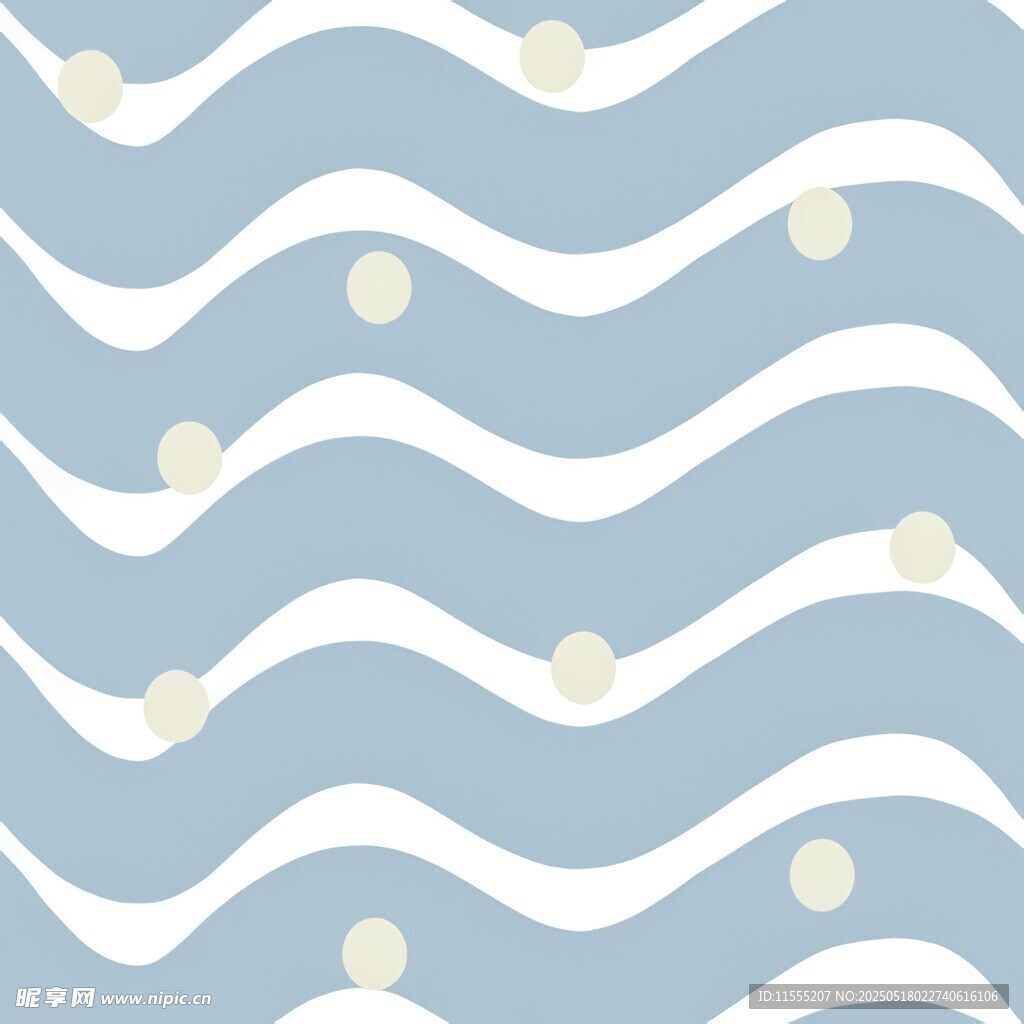 蓝白波浪圆点图案背景四方连续 