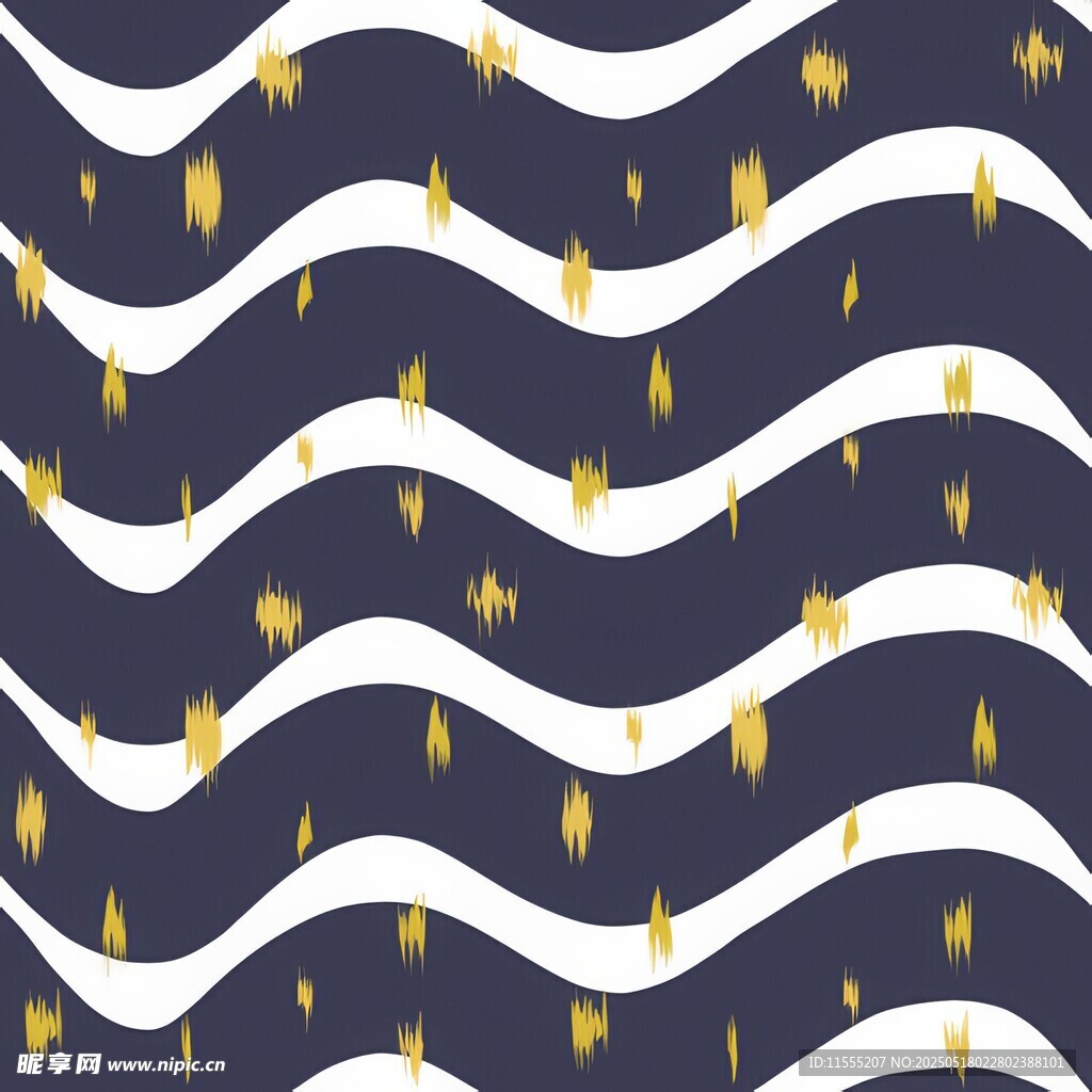 蓝底金白波浪纹理图案