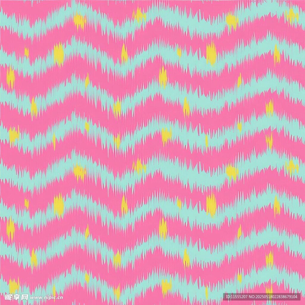 粉色蓝绿波浪纹几何图案四方连续