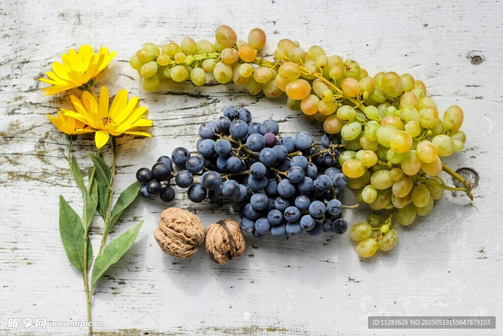 秋日鲜果与花卉静物组合